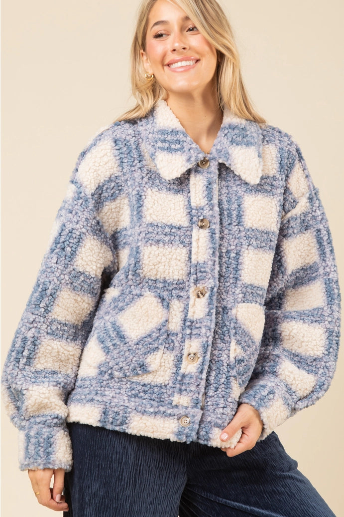 Oversized Plaid Sherpa Jacket