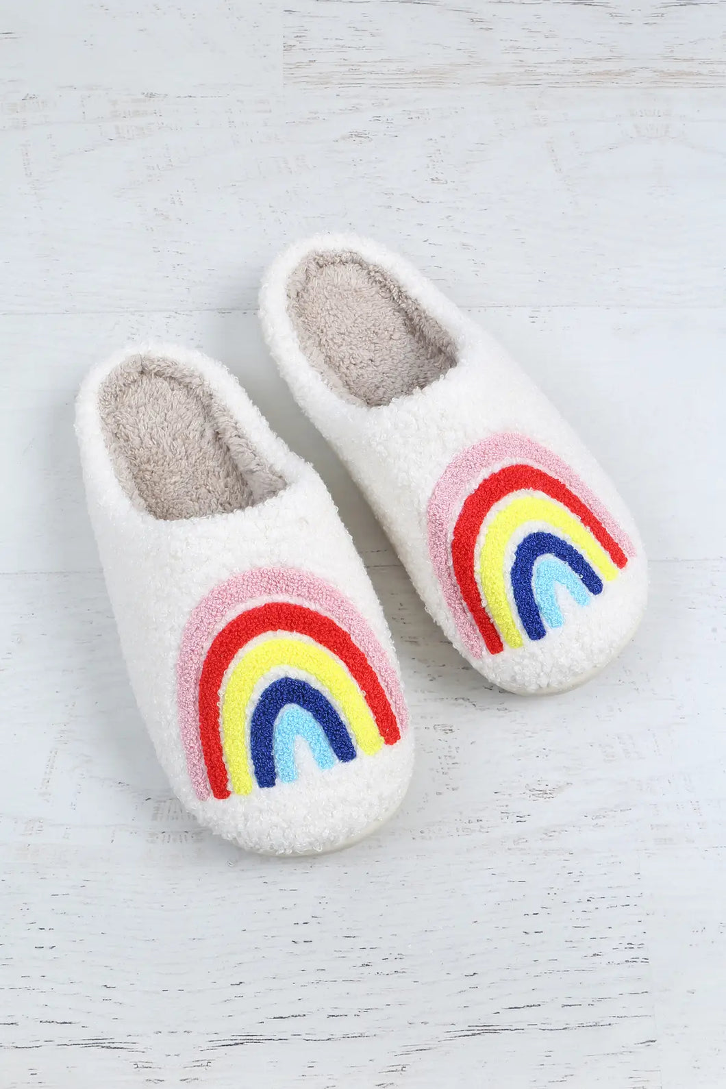 Rainbow Print Fleece Slippers