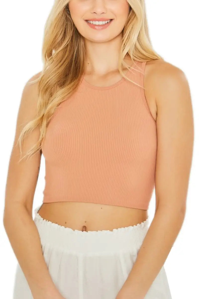 Knit Solid Cropped Seamless Tank Top