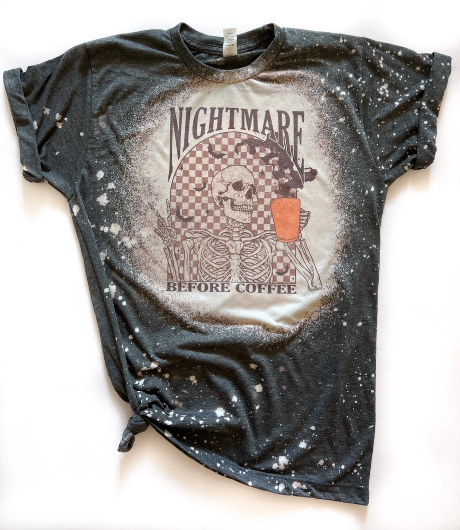 Nightmare Before Coffee Halloween Bleached Tee