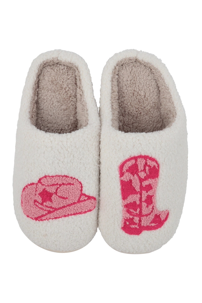 Cowgirl Hat and Boot Print Fleece Slipper