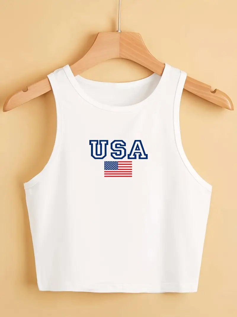 Patriotic Print Cropped Tank Top