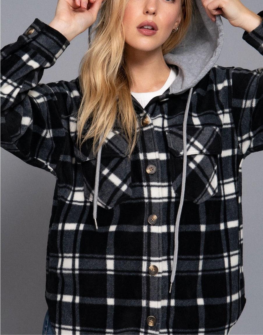 Plaid Button Down Hoodie Jacket