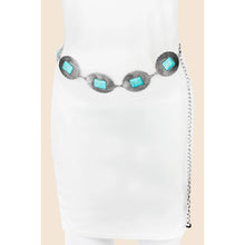 Load image into Gallery viewer, Western Turquoise Concho Oval Disc Chain Belt
