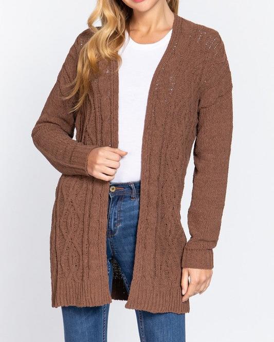 Long Sleeve Open Front Chenille Sweater Cardigan