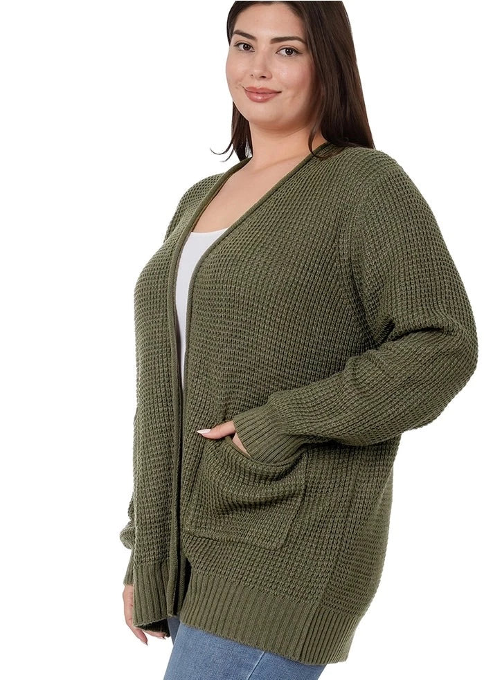 Plus Size Waffle Textured Sweater Cardigan