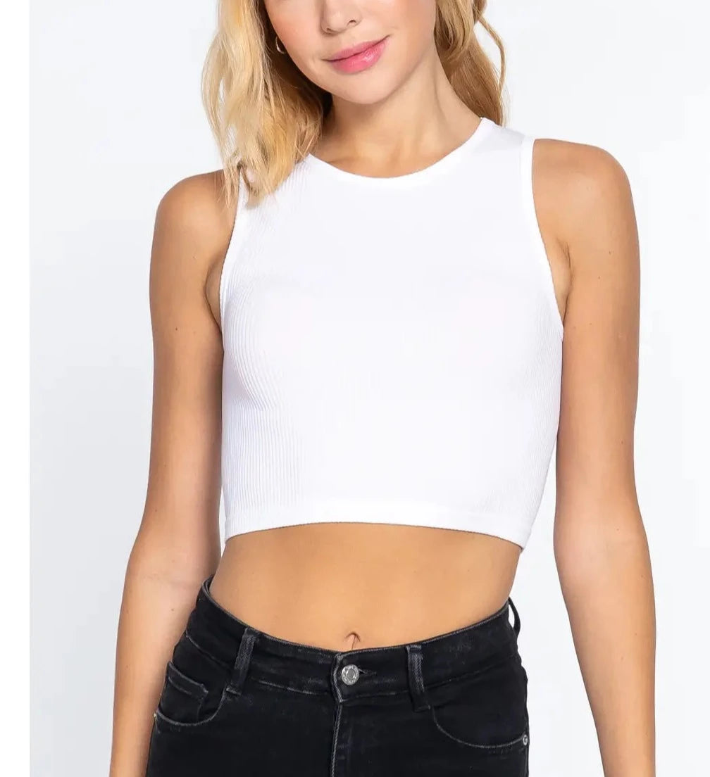 Fitted Seamless Cropped Knit Tank Top