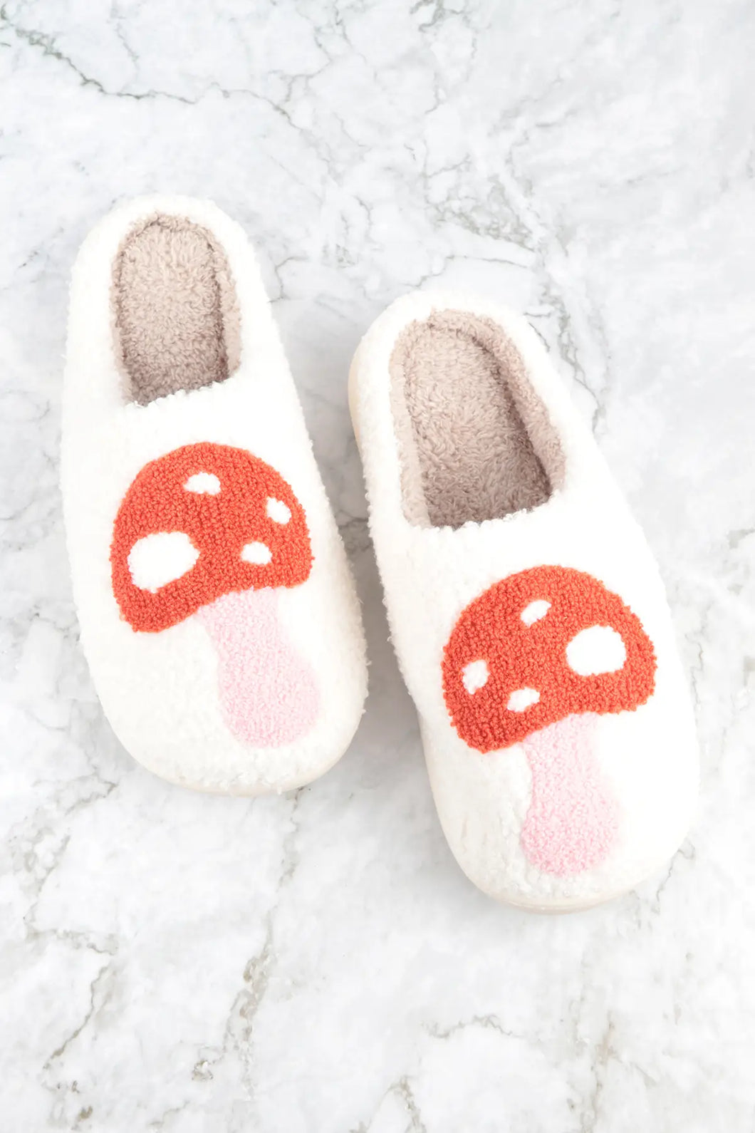 Mushroom Print Fleece Slippers