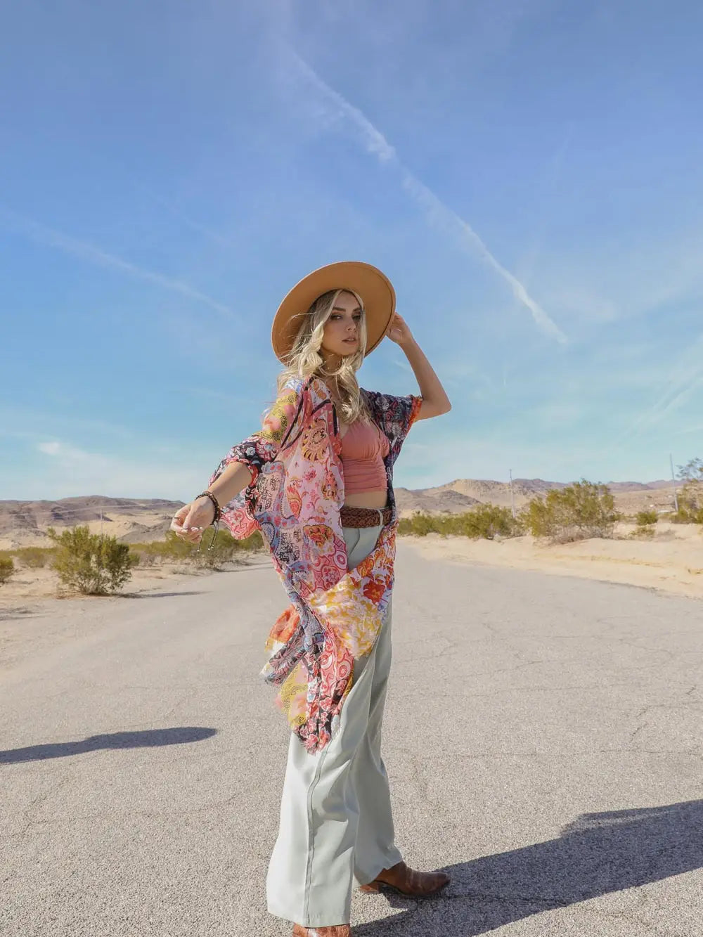 Sky Blue Floral Patchwork Kimono