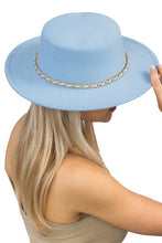 Load image into Gallery viewer, Rancher Flat Top Boater Gold Chain Decor Felt Hat
