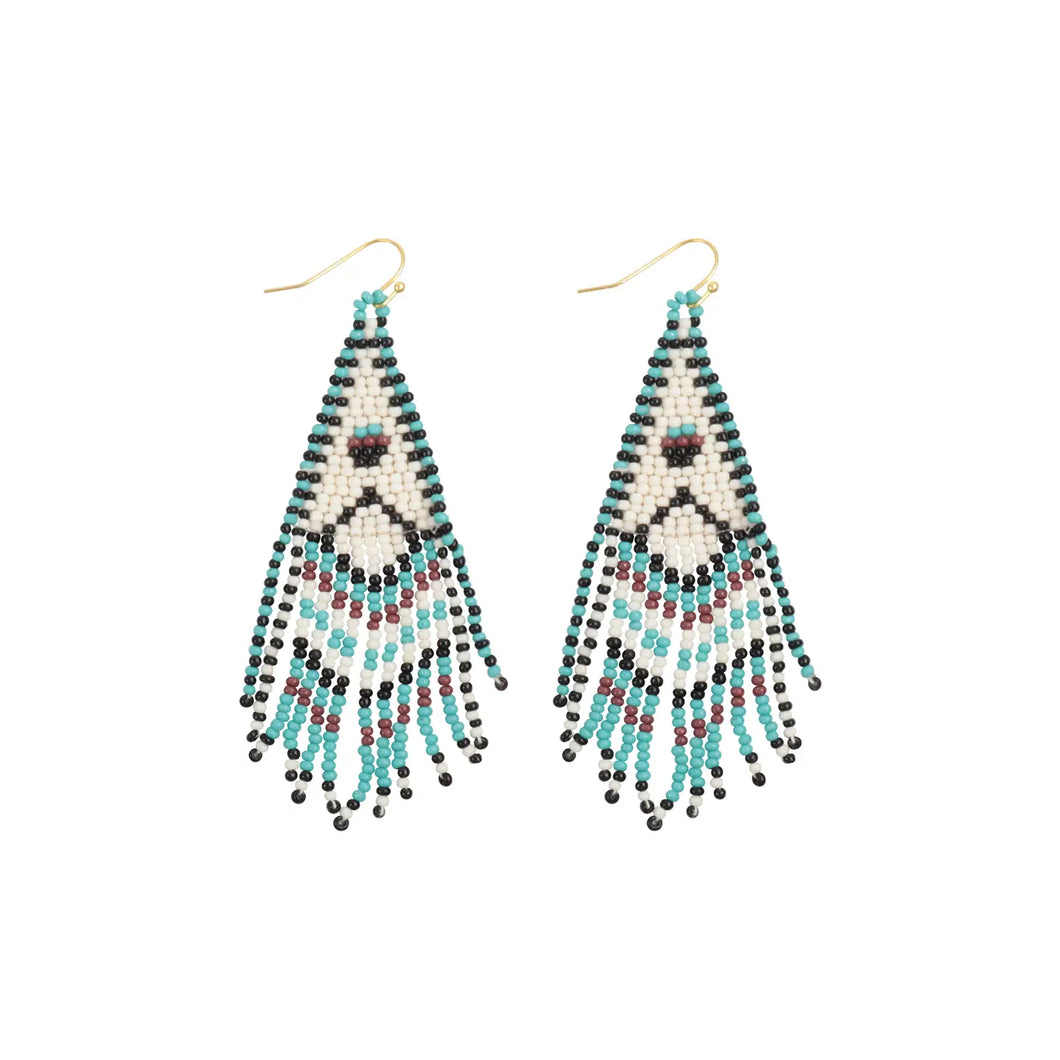 Boho Diamond Pattern Seed Bead Fringe Drop Earrings