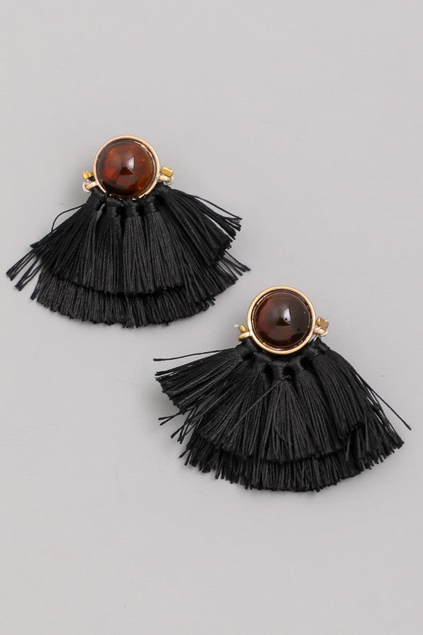 Faux Gemstone Tassel Fringe Earrings