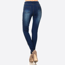 Load image into Gallery viewer, Classic Dark Denim Distressed Jeans
