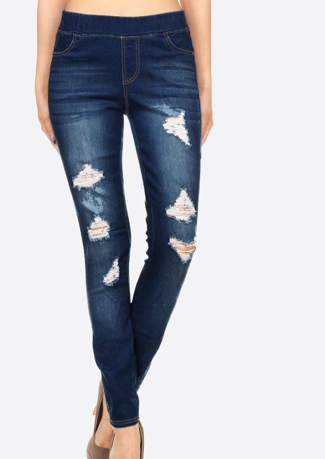 Classic Dark Denim Distressed Jeans