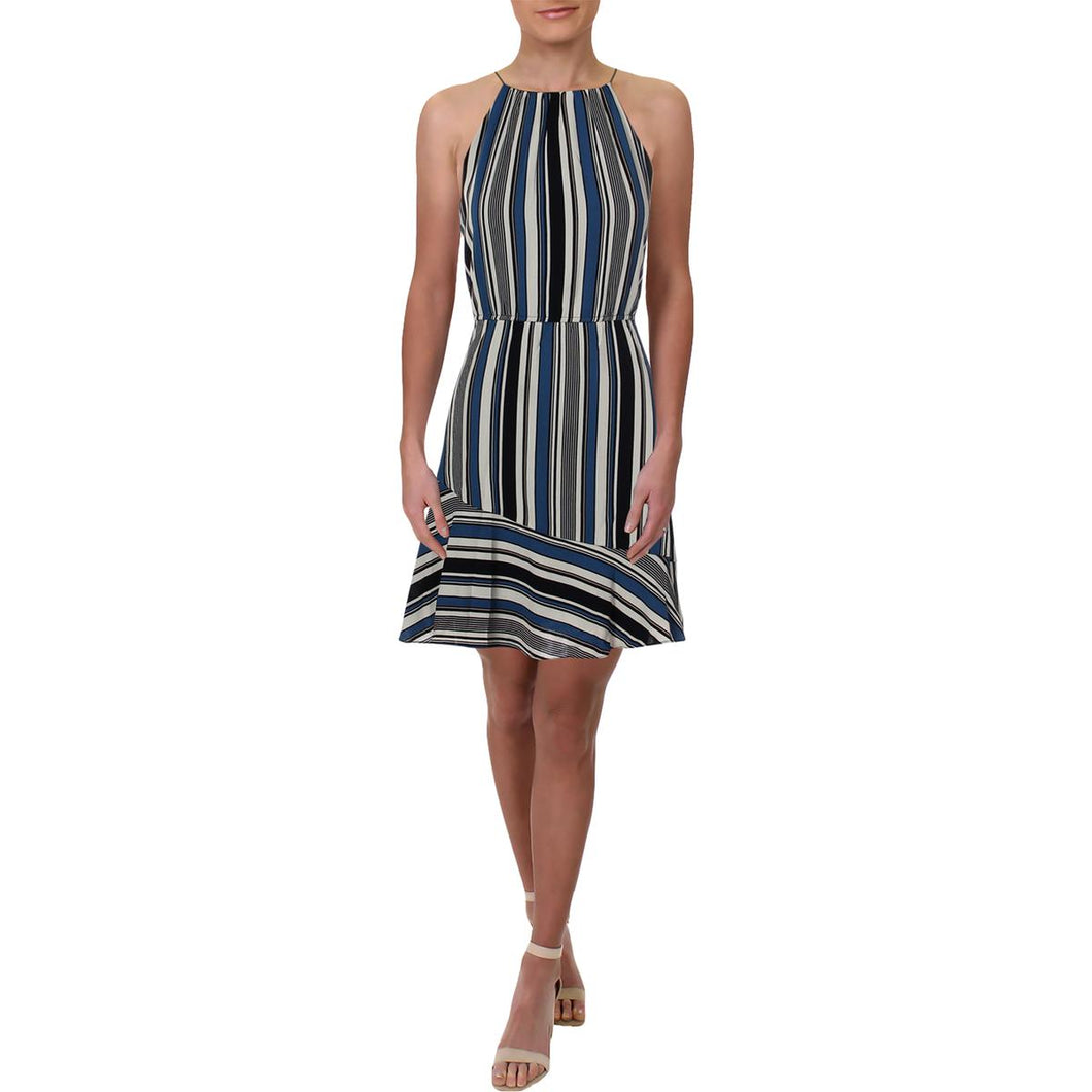 Striped Halter Flounce Dress