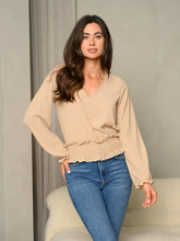 Load image into Gallery viewer, V-Neck Bubble Long Sleeve Smocking Waist Top
