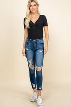 Load image into Gallery viewer, Solid Short Sleeve Button On V Neck  Bodysuit
