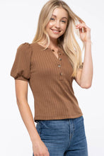 Load image into Gallery viewer, Henley Puff  Sleeve Top
