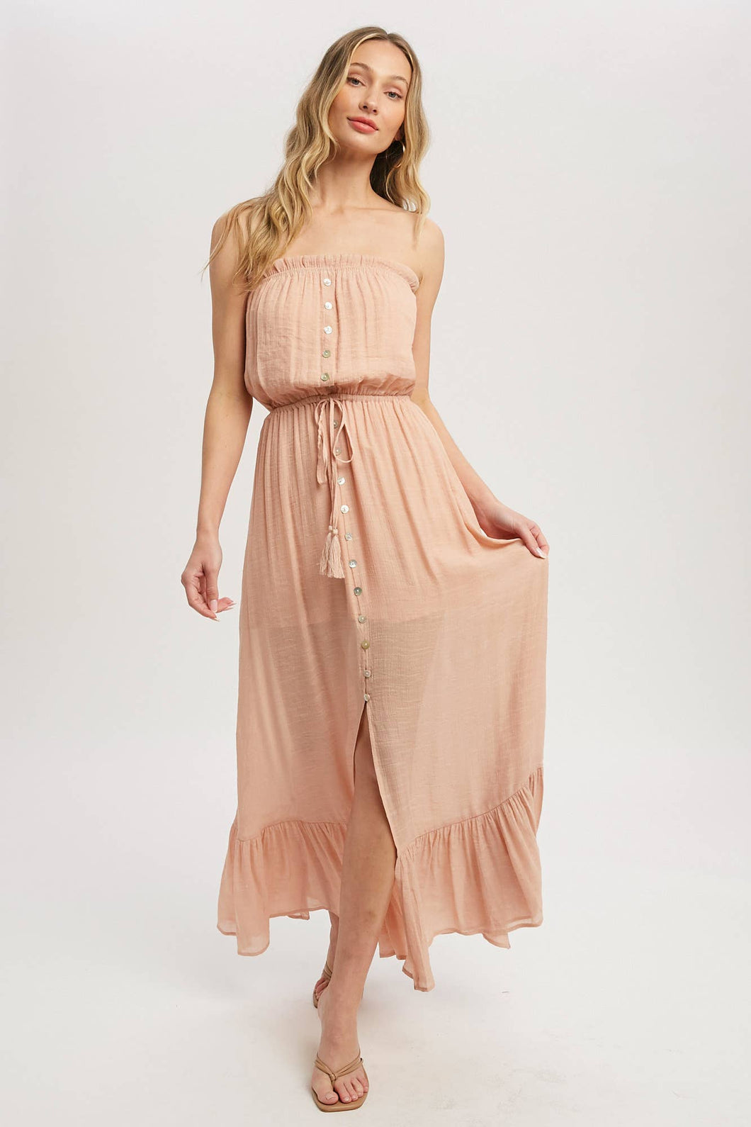 Button Front Tube Maxi Dress