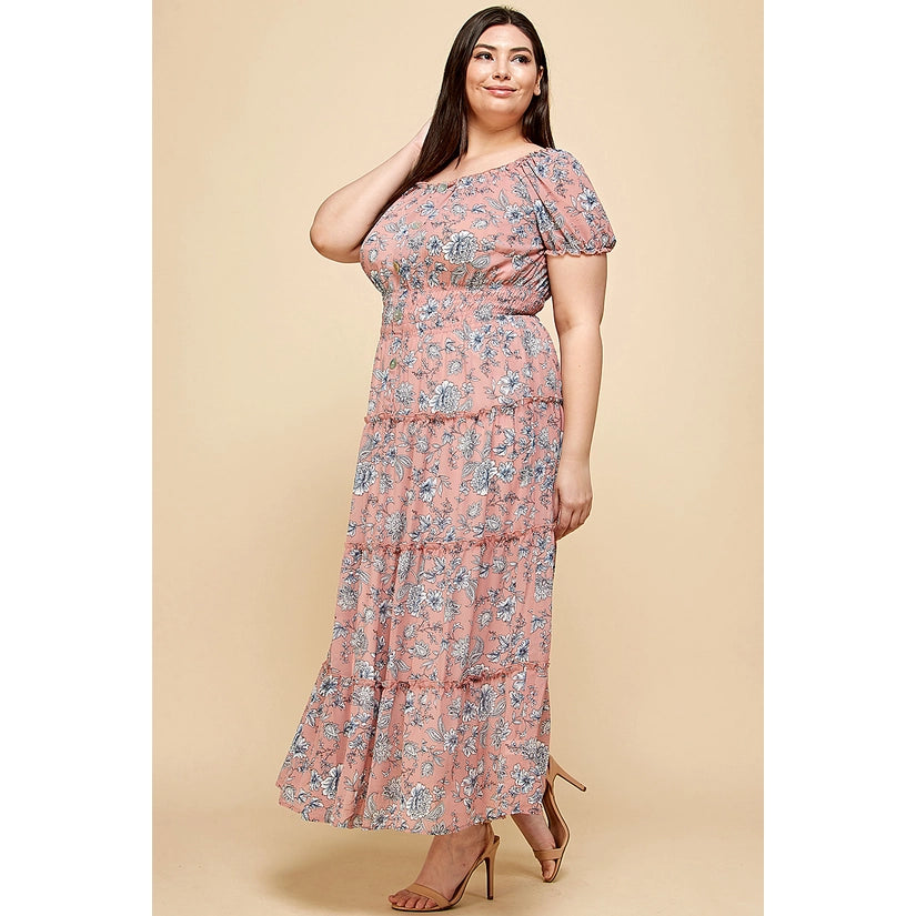 Plus Size Short Sleeve Peasant Maxi Dress