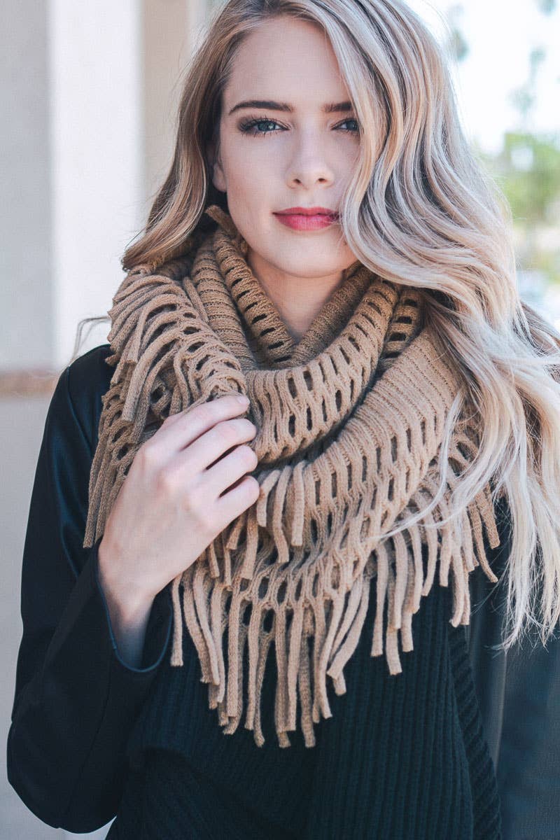 Tassel Fringe Knit Infinity Scarf