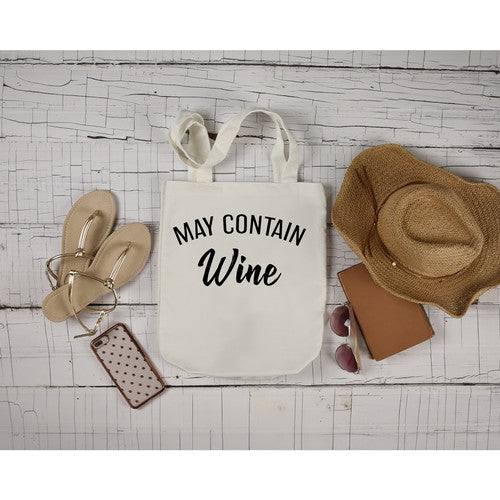 May Contain Wine Natural Canvas Tote