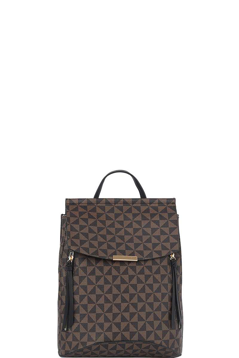 Fashion Monogram Print Double Side Zipper Backpack