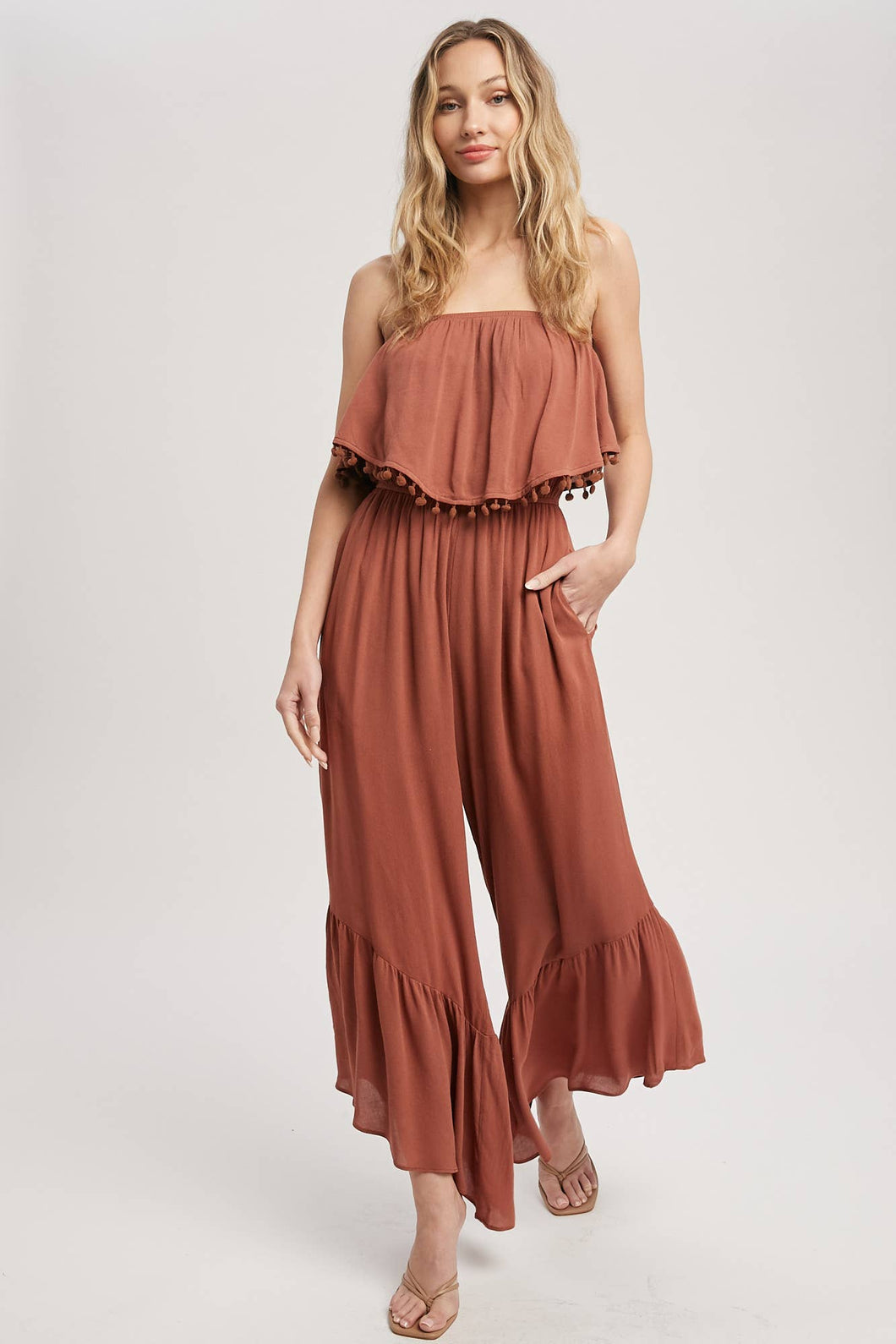 Pom Pom Trim Boho Jumpsuit