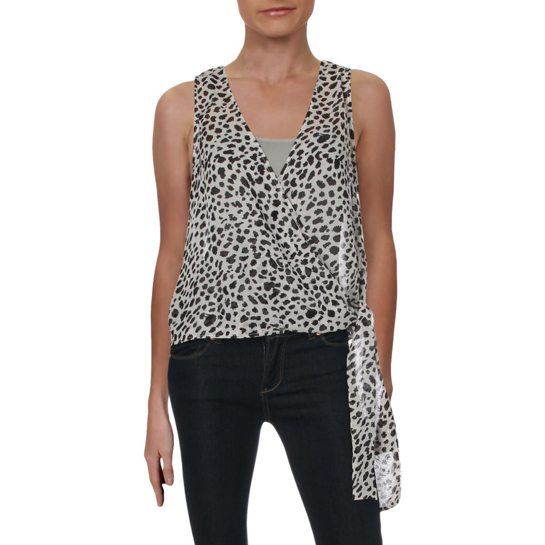 Sleeveless Animal Print Wrap Top