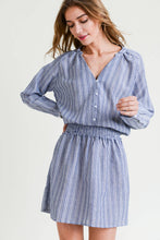 Load image into Gallery viewer, Washed Cotton Yarn Dye Stripe Button Down Dress.
